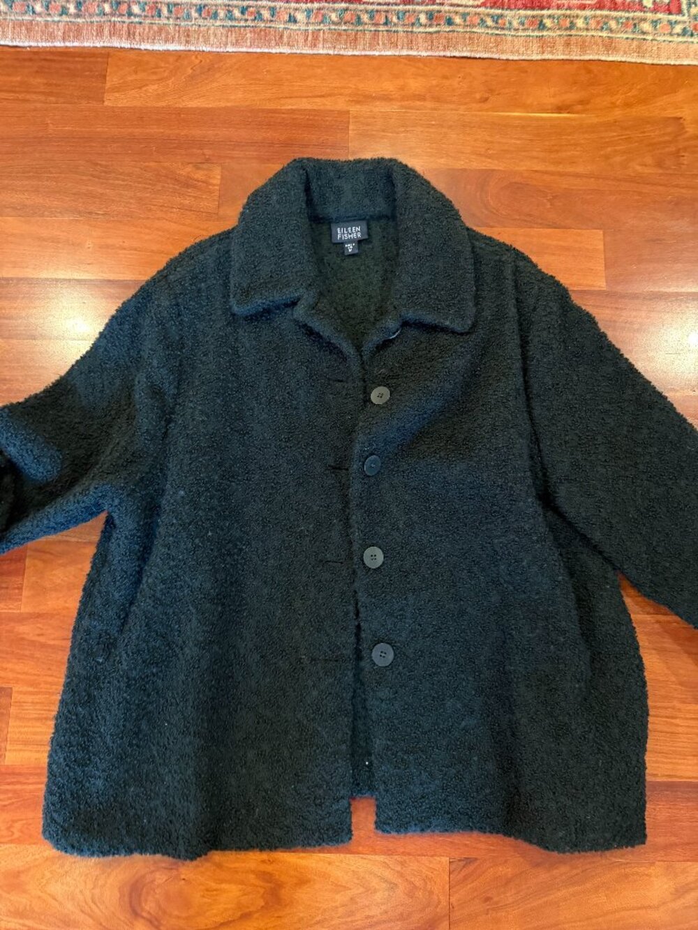Eileen Fisher Jacket M Wool Boucle Eggplant Purple Warm Thick Knit Sherpa